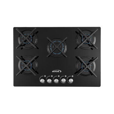 ABBA 20" 22" 24" 30" 36" 40" 48" 60" Black Smart Natural Gas 5 Burner Cooktop with Dual Size Power Burner and with Downdraft Ventilation