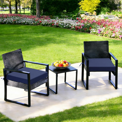 Outdoor Chair Cushions Set of 2, Waterproof & Fade Resistant Patio Furniture Seat Cushions with Ties, Navy Blue, 19x19x3 Inch