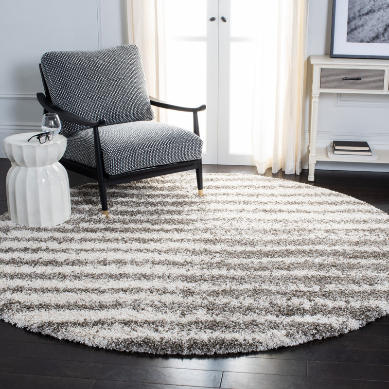 Tapis rayé brun / ivoire Audrianna, Rond 7 pi