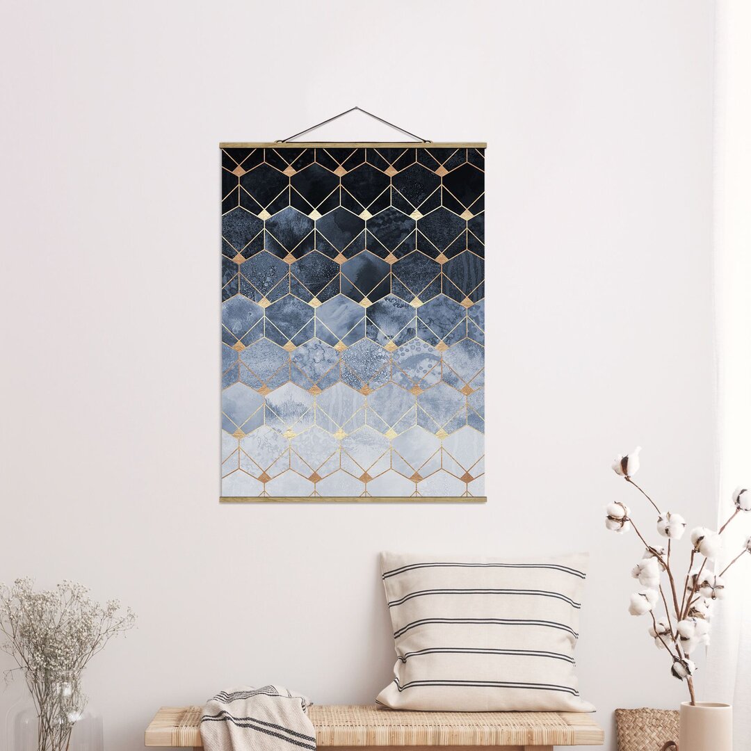 Stoffbild Blau Geometry Gold Art Deco von Elisabeth Fredriksson