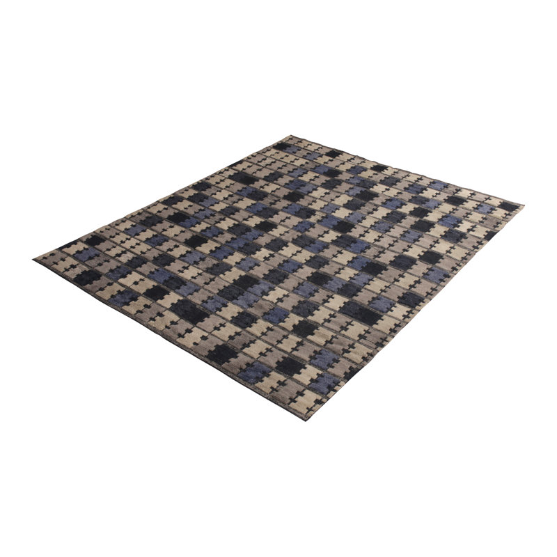 Hand Knotted Wool Geometric Area Rug, Rectangle 5' x 7'