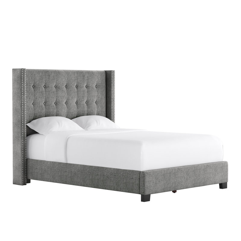 Wallace Upholstered Wingback Bed, Full, Gray