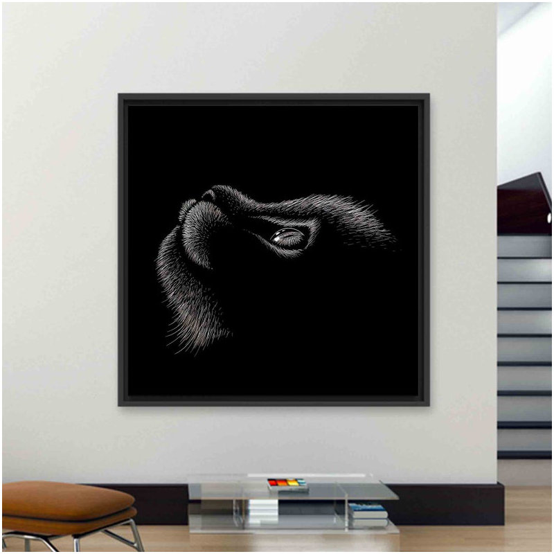 Art mural moderne avec un dessin de chat - cadeau personnalisé idéal, Noir, Reproduction encadrée sans passe-partout