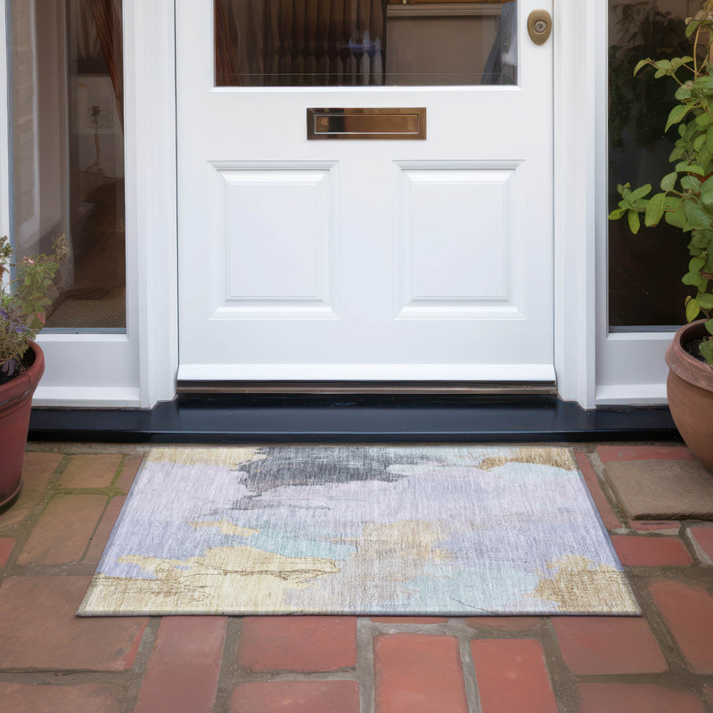 Machine Washable Indoor/Outdoor Xhevrie Lavender Rug, Rectangle 1'8" x 2'6"
