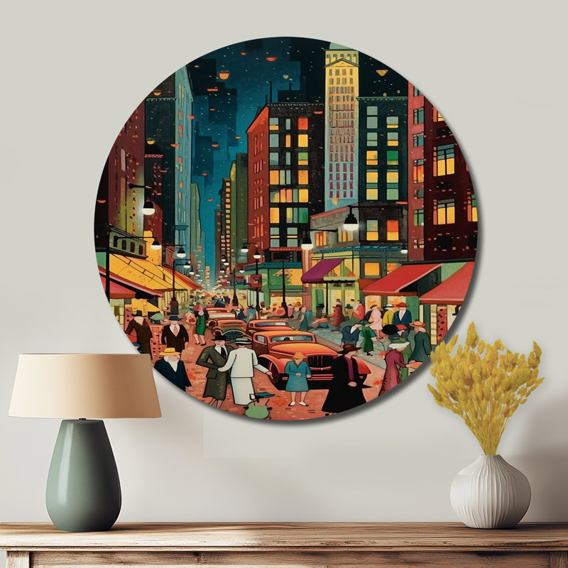 Art déco rétro City Life I - mode ronde en métal, H 29 po x l 29 po