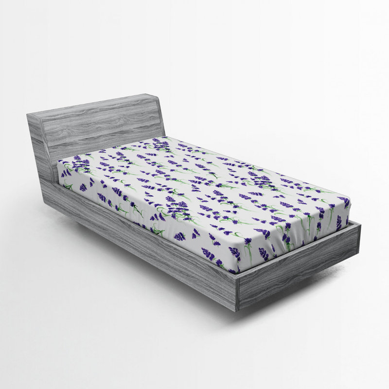 Microfiber Floral Fitted Sheet, Twin Fitted Sheet, Purple/Green Floral
