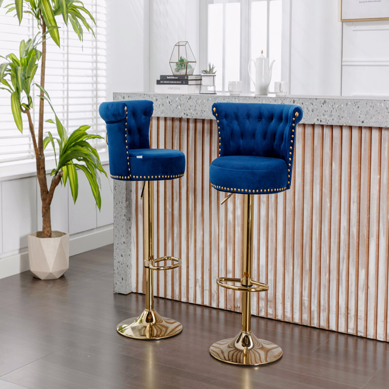 Ensemble de 2 tabourets de bar pivotants de hauteur réglable avec repose-pieds, Marine