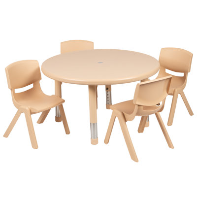 Goddard 33" Round Plastic Height Adjustable Activity Table Set with 4 Chairs
