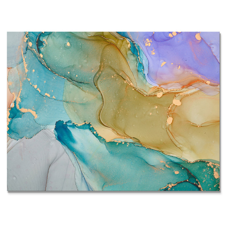 «Green and Blue Tender Liquid Art III», reproduction sur toile, H 12 po x l 20 po, Toile tendue
