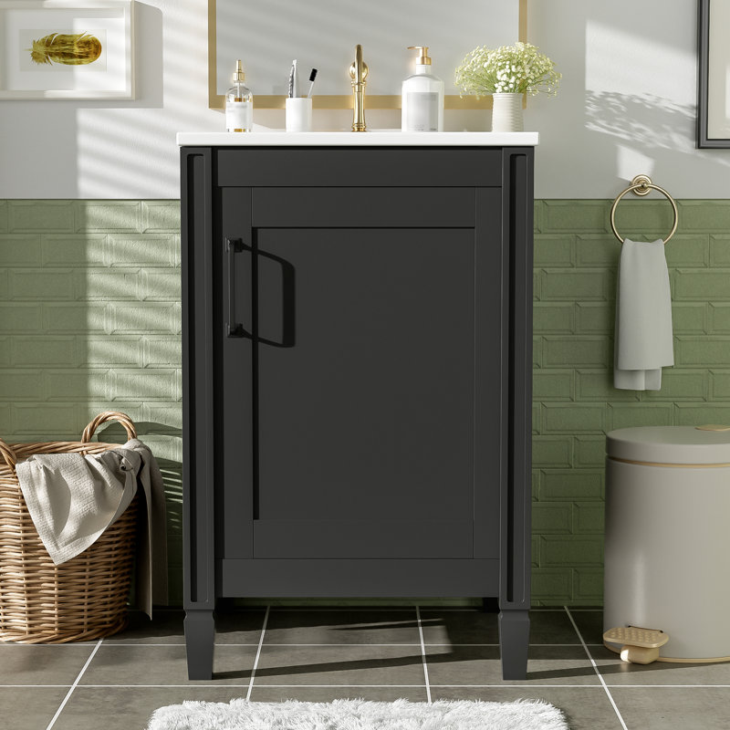 Meuble-lavabo de salle de bain avec lavabo en céramique, Noir
