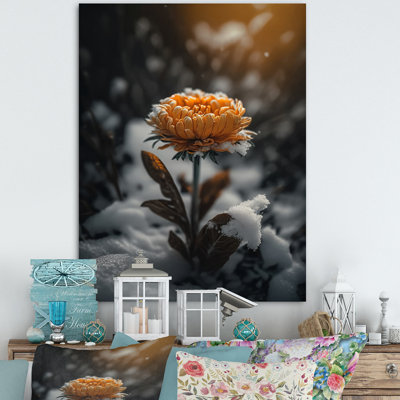 «A Blooming Orange Marigold Flower in Winter III», impression sur toile