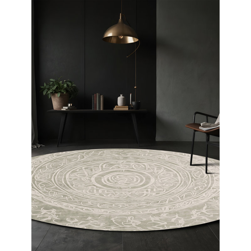 Machine Washable Beige Area Rug, Round 5'