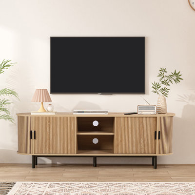 Meuble télé 62 po Mid-Century avec porte coulissante, console ovale moderne