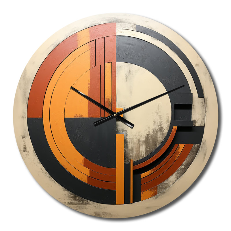 Horloge murale en métal - Abstrait géométrique Mid-Century rétro orange, Moyenne