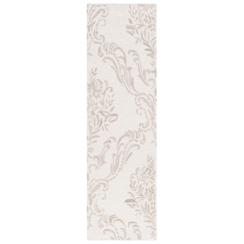 Jardin Hand Tufted Wool/Cotton Floral Rug in Ivory/Beige, Runner 2'3" x 8'