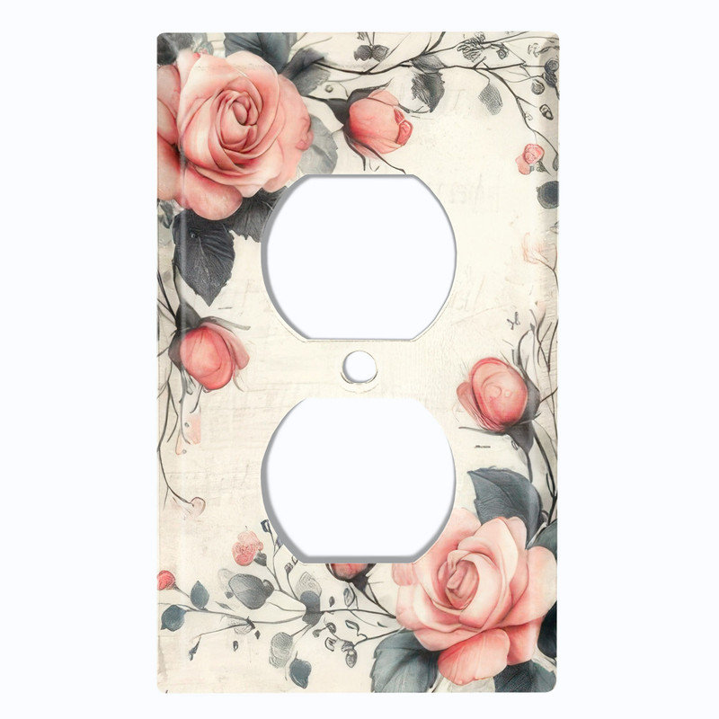 Plaque d'interrupteur en métal ; interrupteur à bascule GFI 1 module, format standard américain ; bordure rose vintage