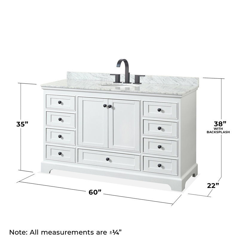 Deborah 60'' Single Bathroom Vanity with Marble Top, White, Black