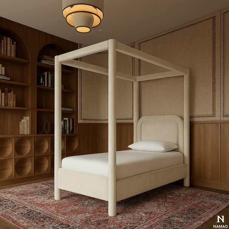 Lit tapissier Salina, Velours crème, Simple