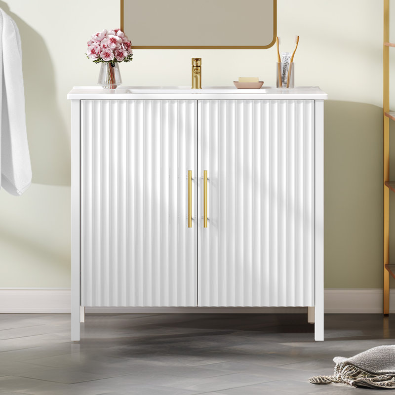 Ensemble de meuble-lavabo autoportant 35 po avec plateau en céramique Clintwood