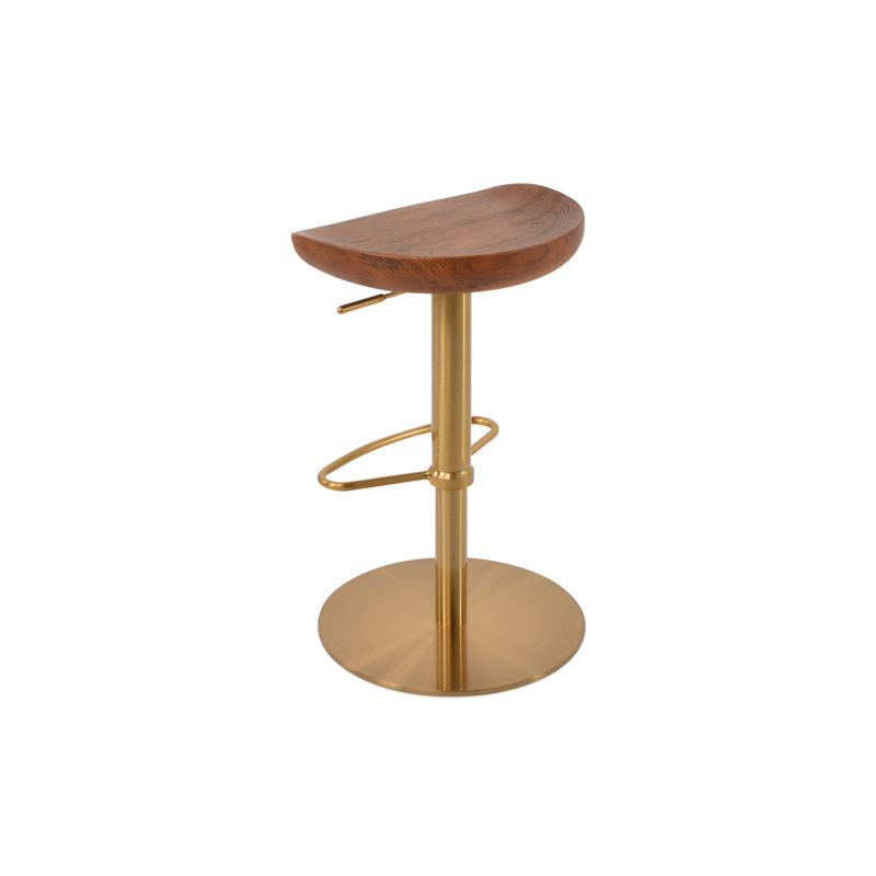 Tabouret à hauteur réglable en bois massif, Frêne antique / laiton