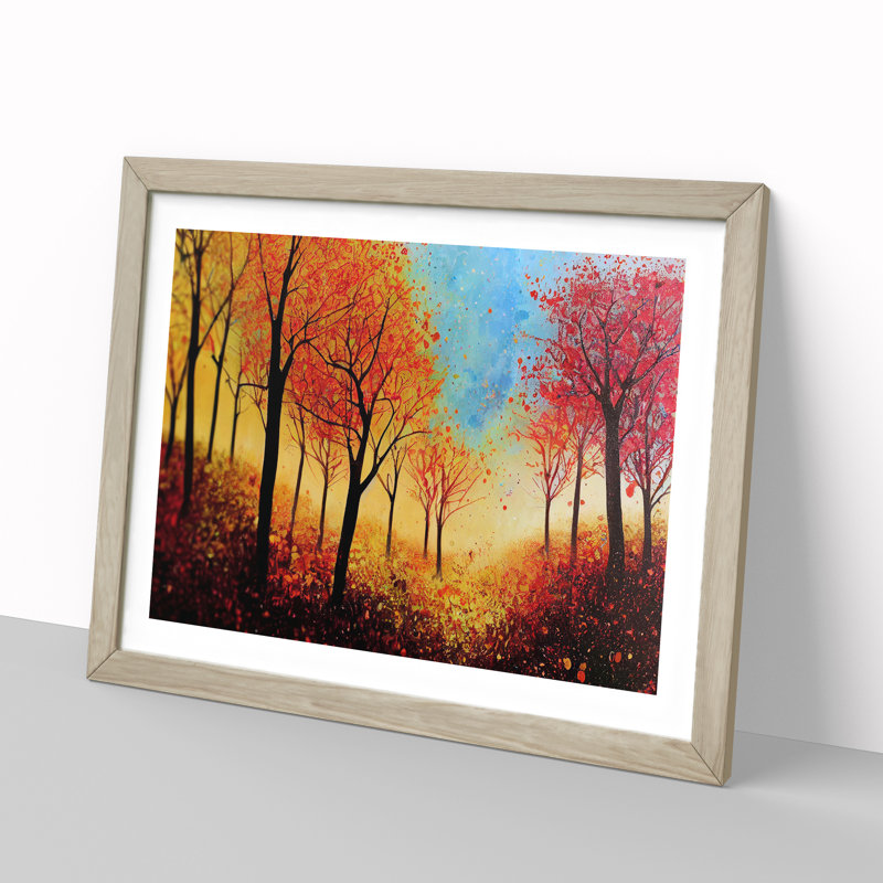 Animated Autumn Forest - Single Picture Frame Print, 46cm H x 64cm W, Grey