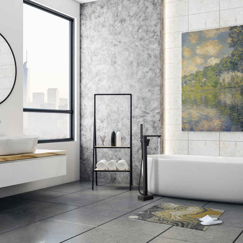 Floor Tub Filler with Diverter, Matte Black