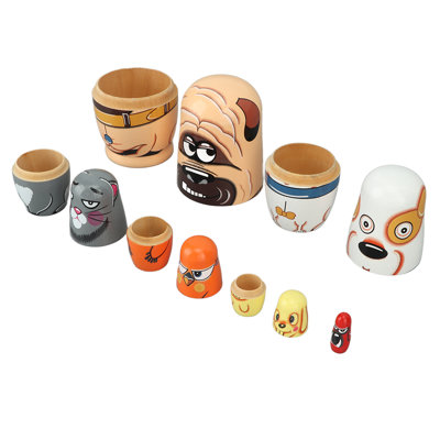 6PCS Dog Nesting Dolls Wooden Handmade Decorative Russian Doll Toy for Kids Christmas Birthday Wishing Gift