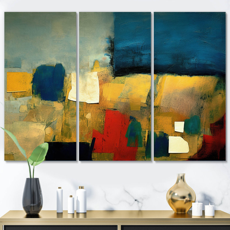 «Sunrise Over City Retro Cubist Colourfields II - Abstract Landscape», ensemble de reproductions d'art mural