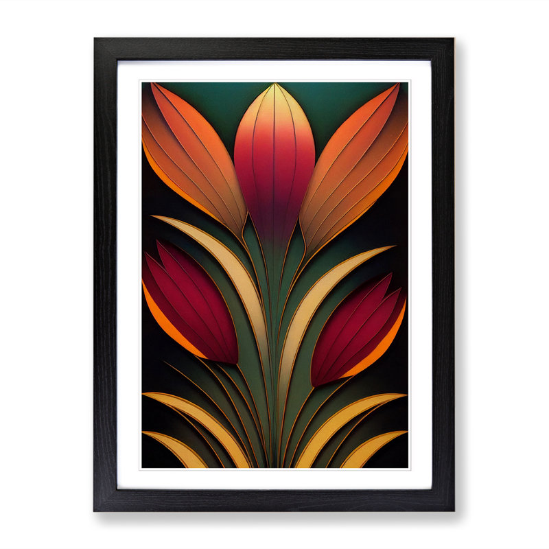 Art Deco Floral Art, Black Framed, 34cm H x 25cm W x 2cm D