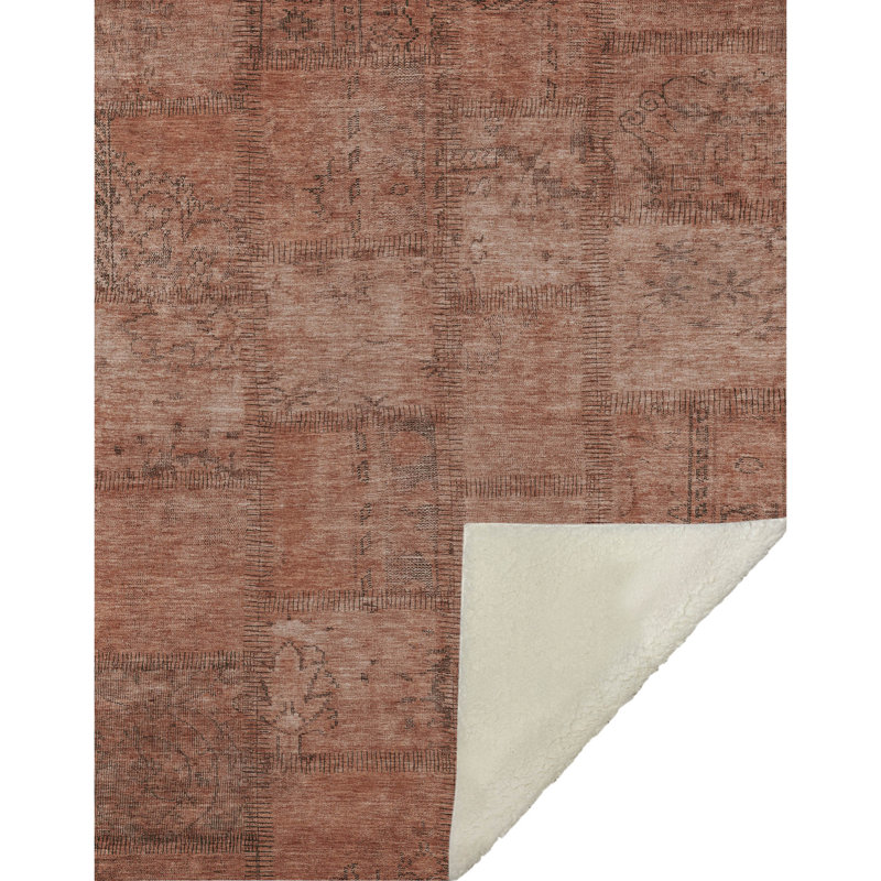 Addison Machine Washable Sherpa Throw Blanket, ASB685 Patchwork, Saumon