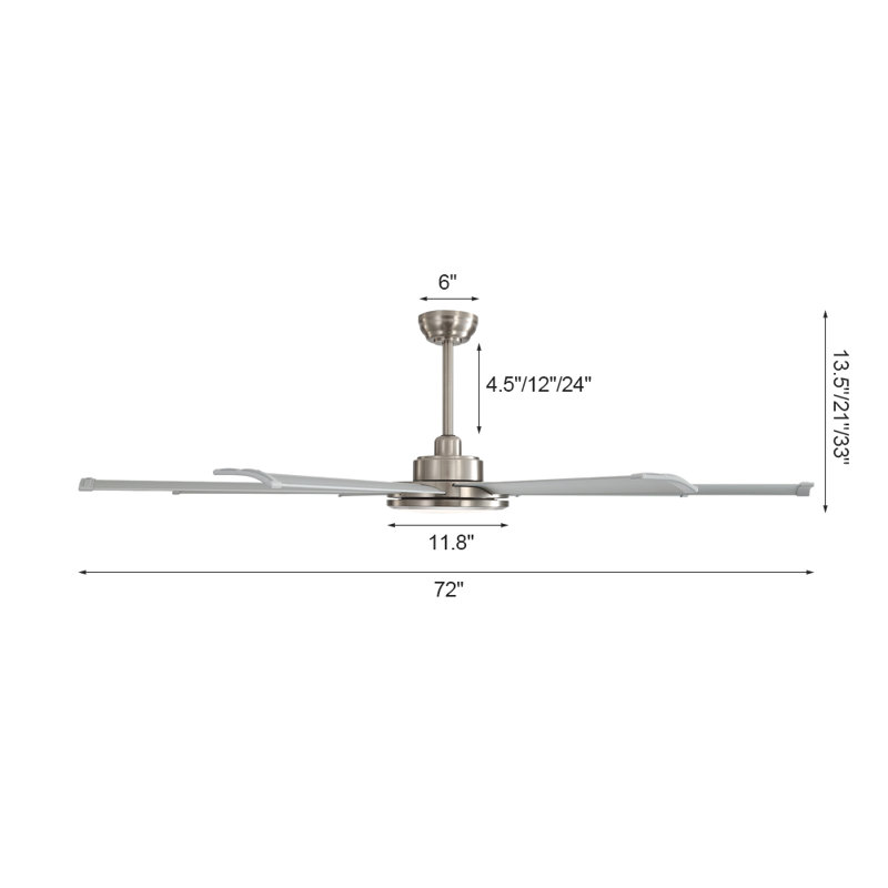 120'' Industrial Ceiling Fan with Light and Remote, 8 Aluminum Blades Large Ceiling Fans, 3CCT, 6-Speed Reversible Noiseless DC Motor, Nickel