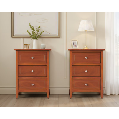 Lublin Oak 3 Drawers Nightstand Set Of 2