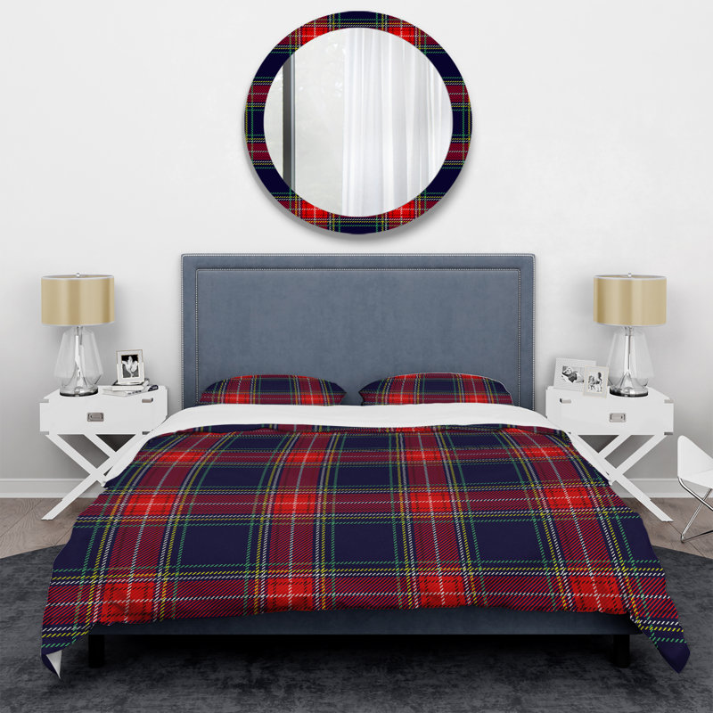 Tartan à carreaux rouge et bleu - Ensemble de housse de couette abstrait - Microfibre de polyester