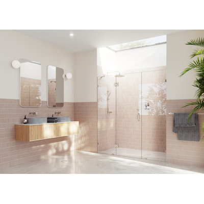Stellar 71.5 in. x 78 in. Fully Frameless 3 Panel Inline Hinge Shower Door