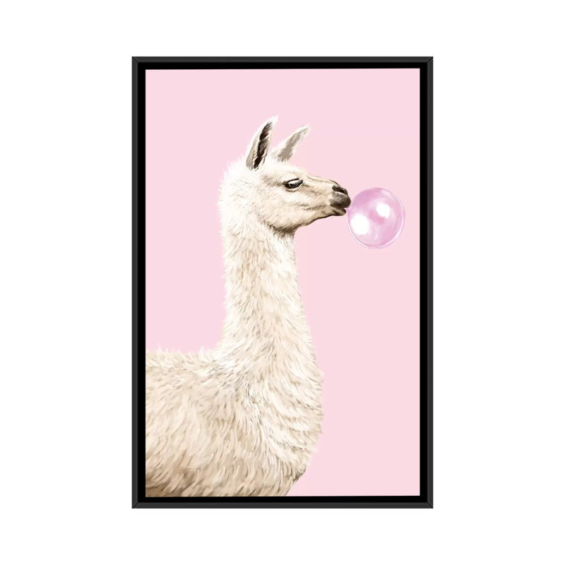 Art gomme à bulles ludique llama, H 40 po x l 26 po x P 1,5 po, Toile avec cadre noir