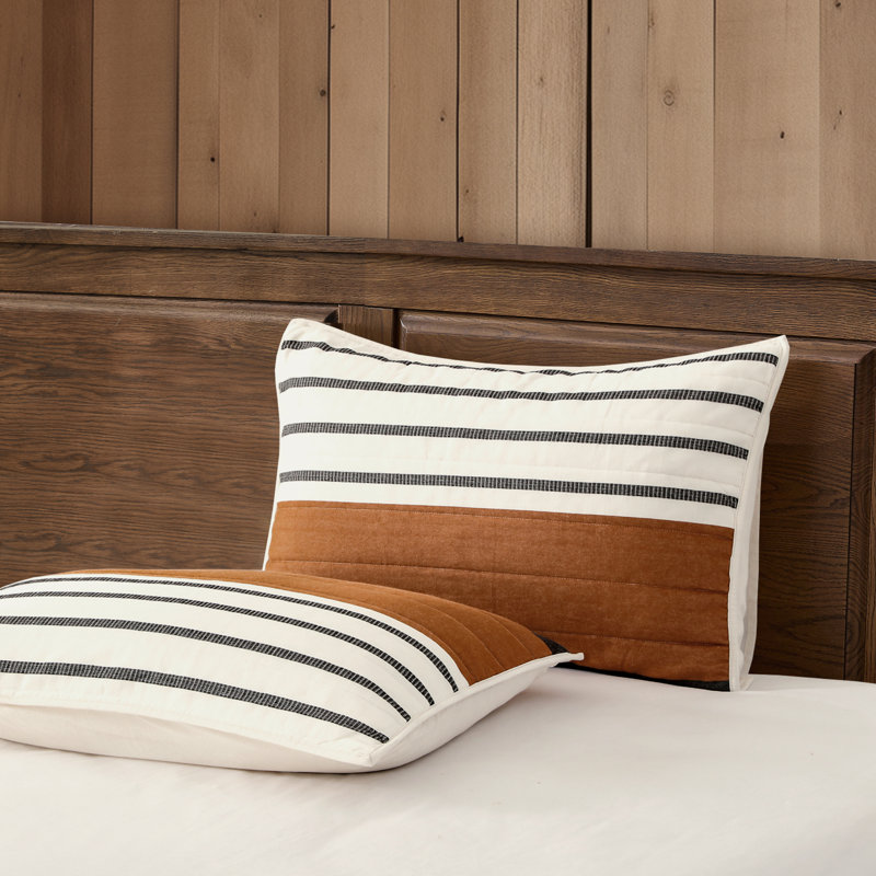 Queen Size Greige Cotton Stripe Quilt Set
