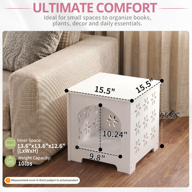 Table d'appoint florale en PVC avec compartiment de rangement, Blanc