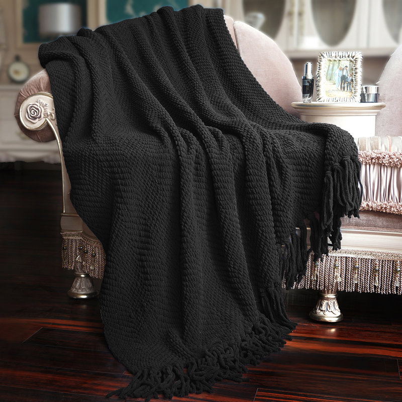 Jeté en tricot de tweed, Corbeau, 50 po x 60 po