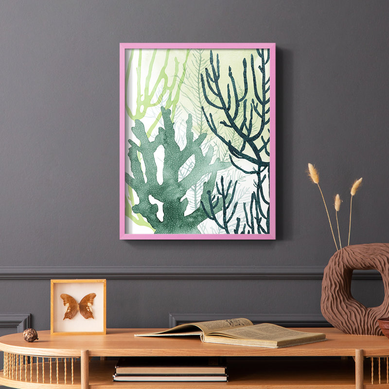 Reproduction encadrée texturée corail I - bois massif, Rose, H 10 po x l 8 po