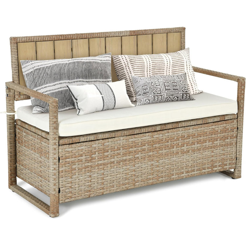 Banc de rangement extérieur en osier Anatolio, Brun