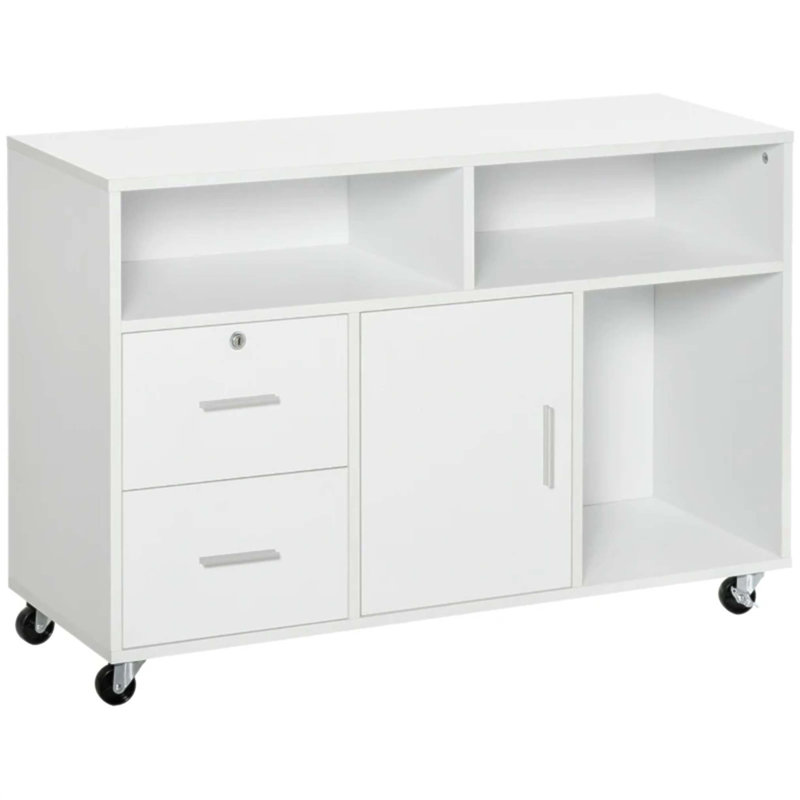 Mobile Storage Cabinet With Printer Stand, Lockable Drawers, And Ample Shelves For Office And Home Organization