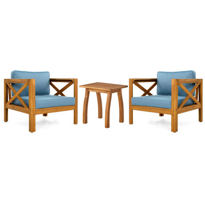 Wood Club Armchair Of 2 With Waterproof Fabric Cushions, Finish, Aesthetic Outdoor Enhancement Elegant Aesthetic, Easy Assembly