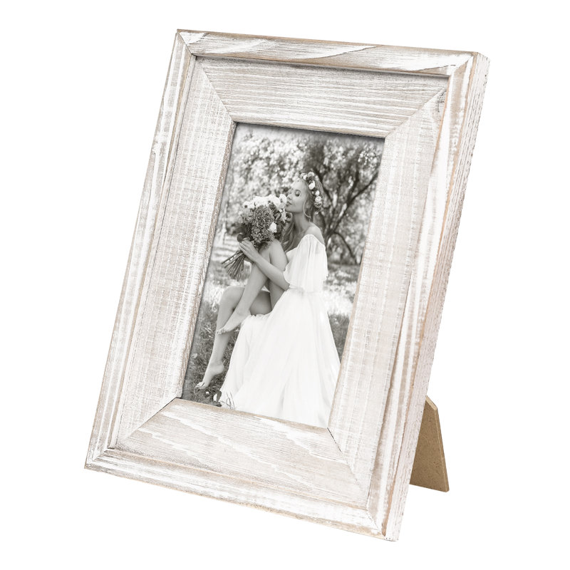 Cadre photo en bois rustique Lameer, Blanc vieilli