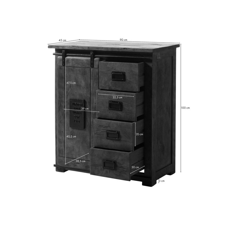 Railway Solid Wood 90cm W 4 - Drawer Chest of Drawers, Natural