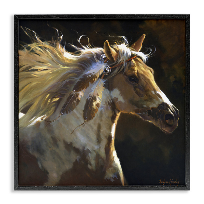 «Windblown Horse with Feather Ornement», estampe numérique, dessin de Carolyne Hawley, H 24 po x l 24 po