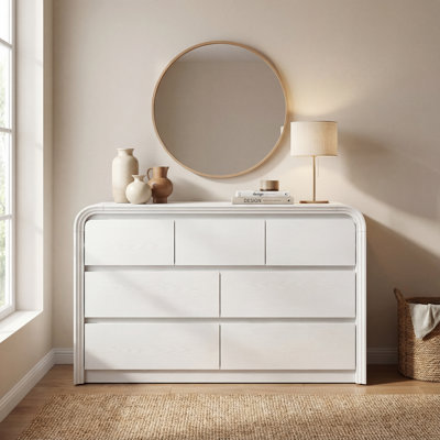 Commode moderne à 7 tiroirs de 120 cm (47,24 po) aux bords arrondis, grande commode pour le rangement de la chambre à coucher
