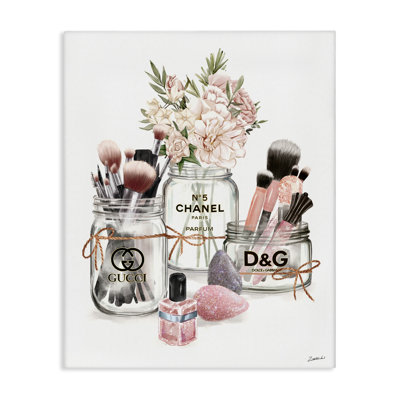 Fashion Cosmetic Brushes in Glam Jars XXL Stretched Canvas Wall Art by Ziwei Li