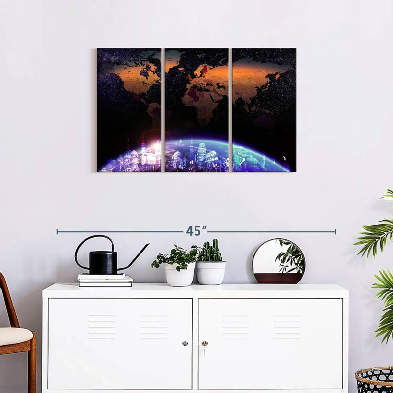 Carte du monde galaxie, reproduction sur toile, H 33 po x l 20 po x P 1,25 po