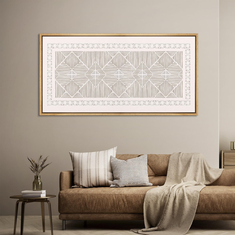 Geometric Line " Abstract Monochrome Patterned Rustic Retro Art Decor Extra Large Artwork Pictures ", 30" H x 60" W, Natural