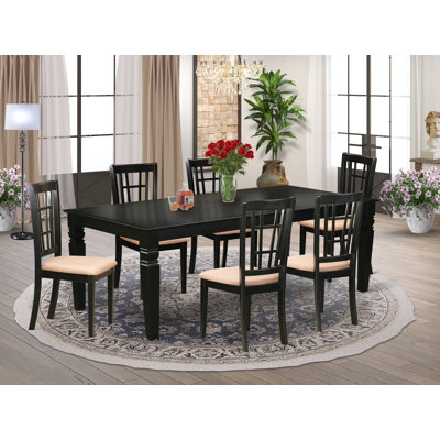 Ensemble de table de cuisine 7 pièces comprenant une table à manger rectangulaire avec rallonge papillon et 6 chaises de salle à manger en lin, 107 x 213 cm, noir